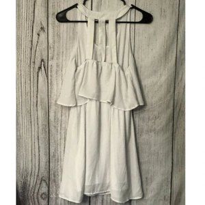 Women's White Layered Sleeveless Chiffon Mini Dress Small